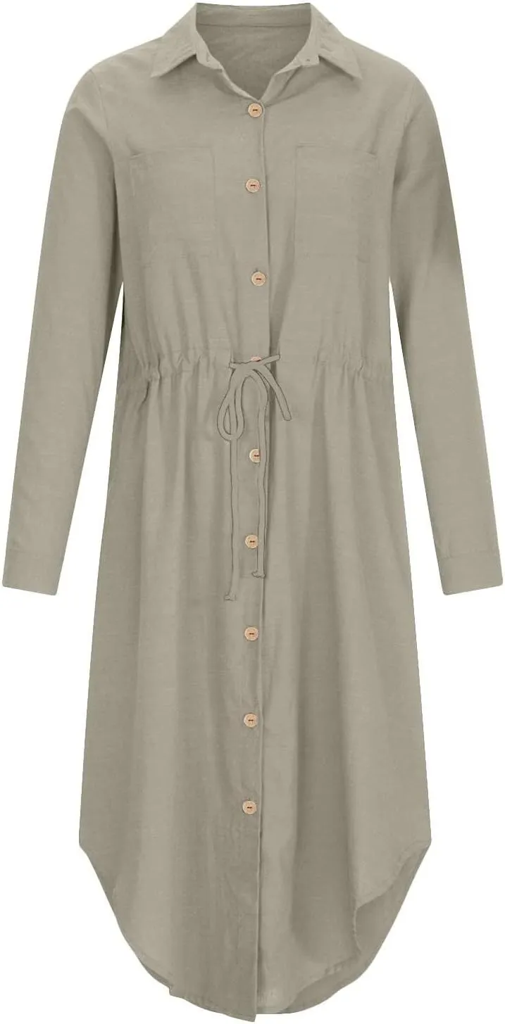 Womens Dress Summer Casual Short Sleeve Button Down Shirt Dresses Beach Cover Up Sundress with Pockets
