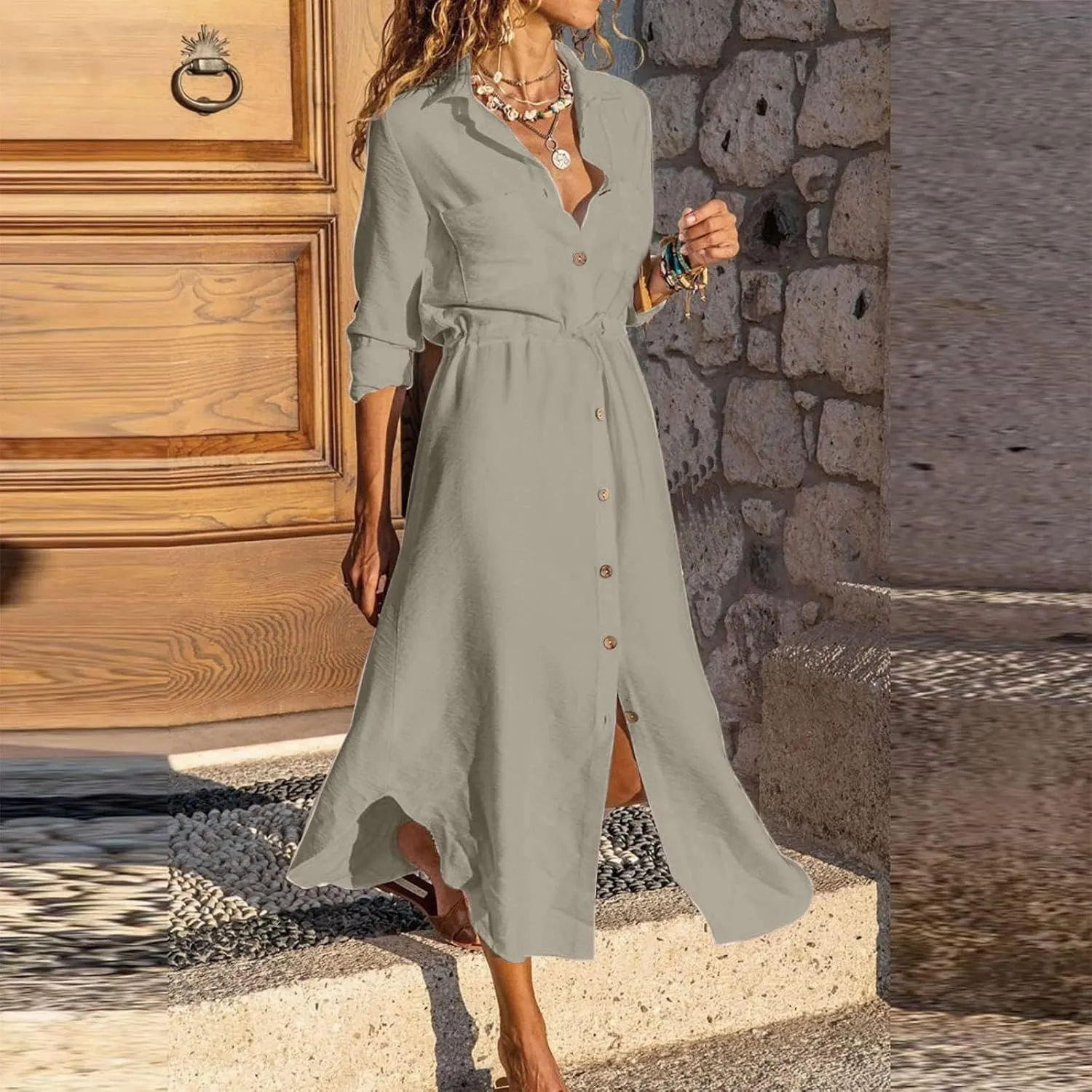 Womens Dress Summer Casual Short Sleeve Button Down Shirt Dresses Beach Cover Up Sundress with Pockets