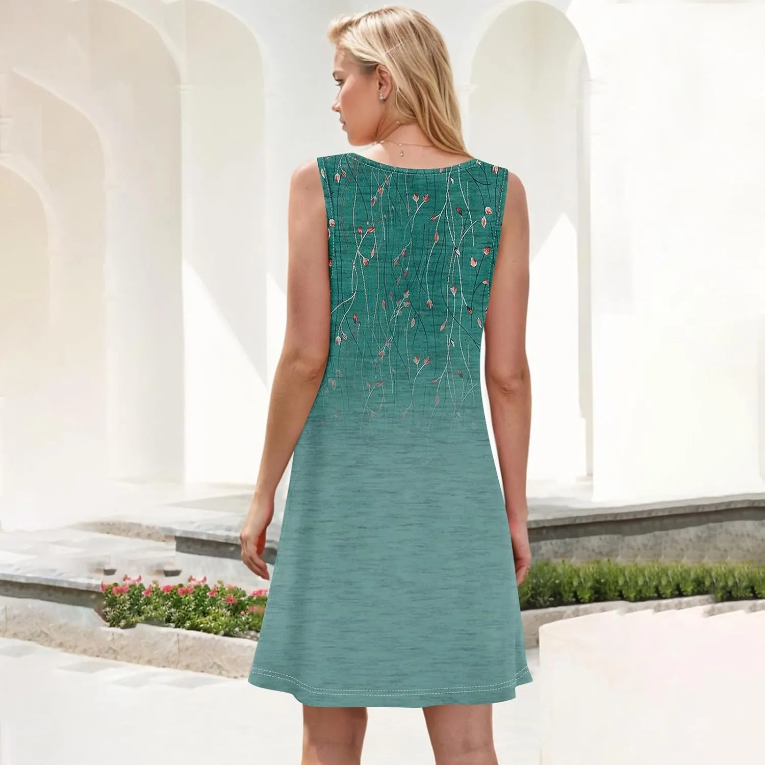 Womens Dresses Spring Tank Sundresses Cover Up Sleeveless Patterned Short Dresses Beach Summer Flowy Dress with Pocket