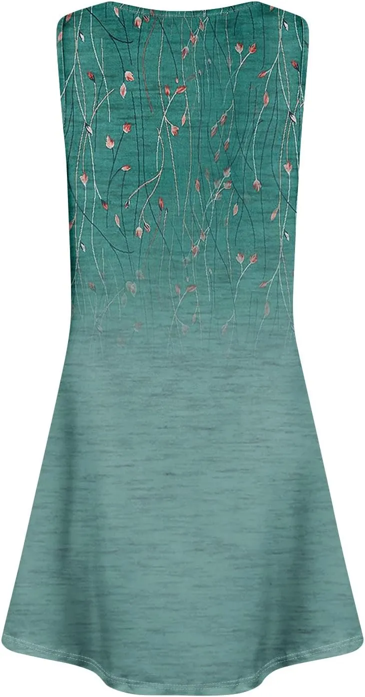 Womens Dresses Spring Tank Sundresses Cover Up Sleeveless Patterned Short Dresses Beach Summer Flowy Dress with Pocket