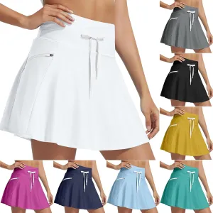 Women's High Waisted 15'' Swim Skirt Boxer Liner Quick Dry Bathing Suit Tankini Swimsuit Bottoms with Zipper Pocket