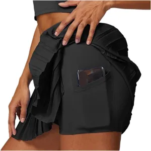Women's High Waisted Pleated Tennis Skirts with Pockets Tummy Control Casual Liner Skorts Workout Golf Skirts
