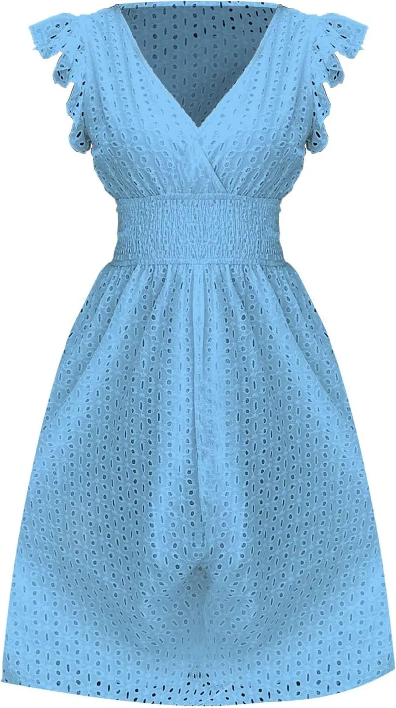 Women's Midi Lace Jacquard Cutout Slimming Sexy V Neck Plus Size Dresses Sheer Sundress