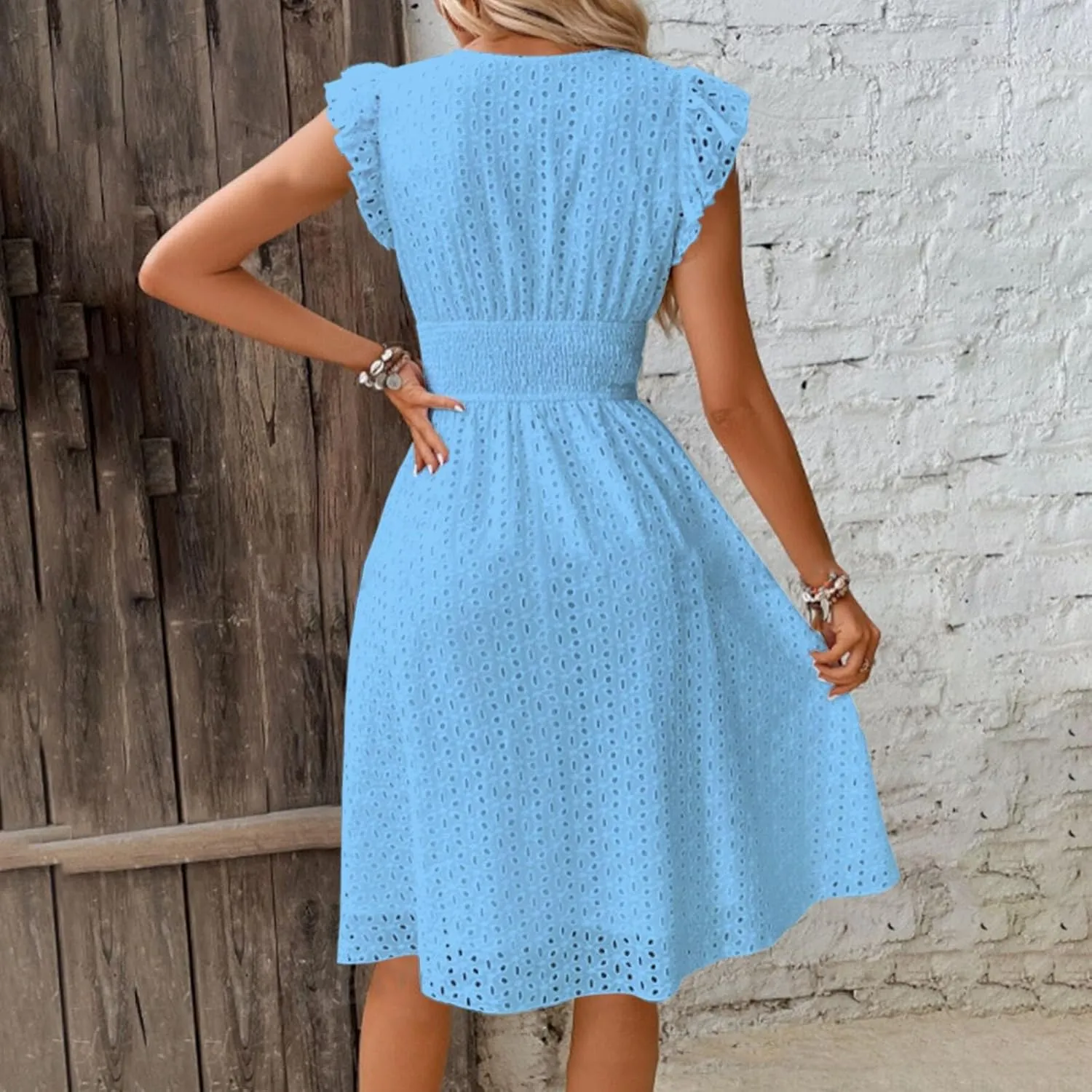 Women's Midi Lace Jacquard Cutout Slimming Sexy V Neck Plus Size Dresses Sheer Sundress