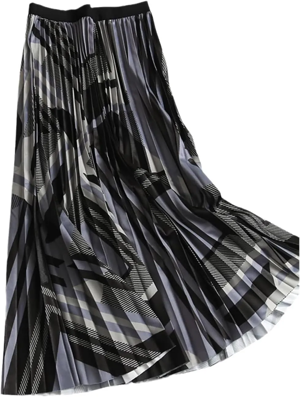Women's Midi Pleated Skirt Geometric Print High Waist A-Line Mid-Calf Casual Skirts