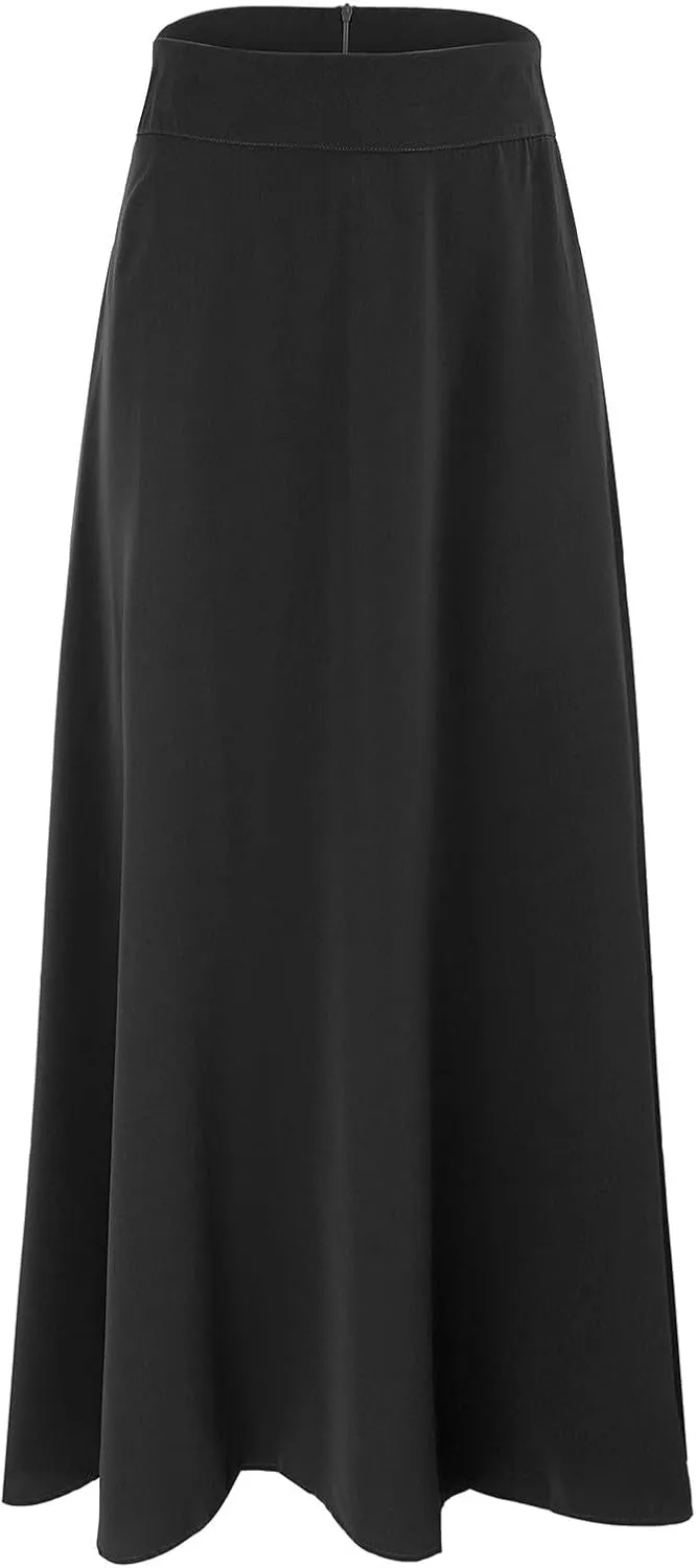 Womens Midi Swing A-line Skirt High Elastic Waist Pleated Beach Skirt Dressy Plain Solid Color Elegant Long Skirts