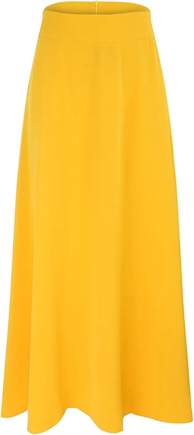 Womens Party Skirt High Waisted A Line Skirts Solid Color Midi Long Shirring Pleated Skirts Casual Skirt for Women