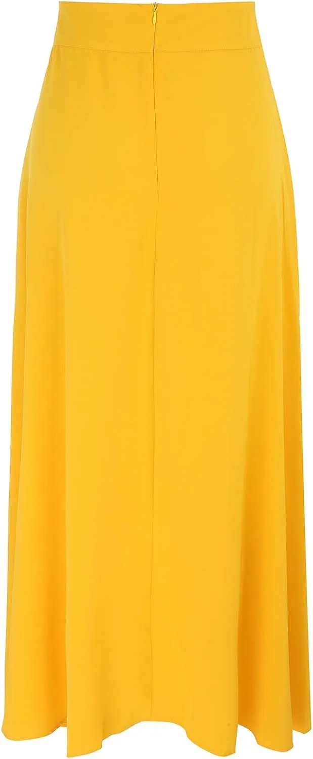Womens Pleated Midi Skirt,High Waist Swing Boho Casual Pleated Skirt Holiday Beach Elastic A-line Long Skirts