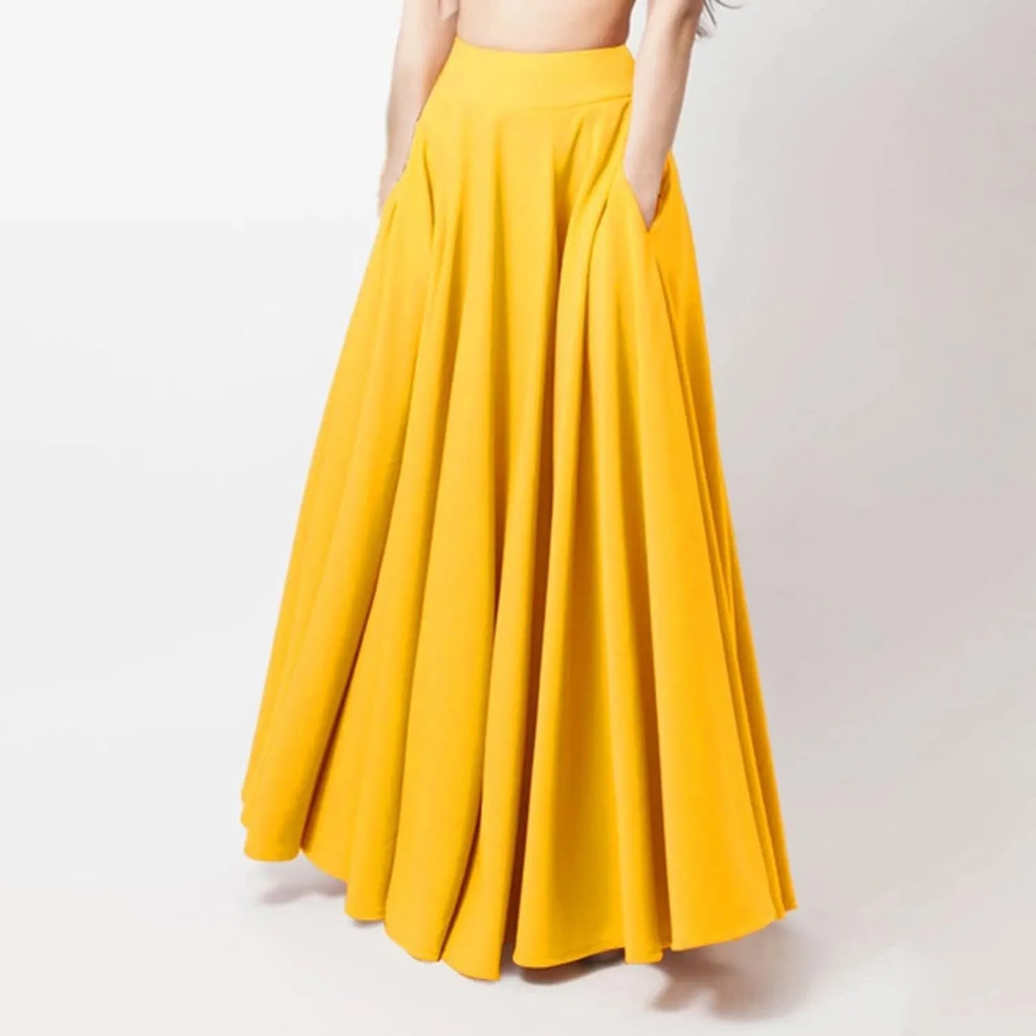 Womens Pleated Midi Skirt,High Waist Swing Boho Casual Pleated Skirt Holiday Beach Elastic A-line Long Skirts