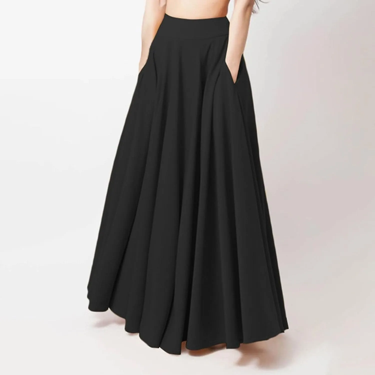 Womens Pleated Midi Skirt,High Waist Swing Boho Pleated Skirt Casual Holiday Beach Elastic A-line Long Skirts
