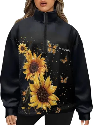 Womens Quarter Zip Sweatshirt for Women Loose Fit Hoodie S-3XL