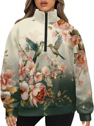 Womens Quarter Zip Sweatshirt for Women Loose Fit Hoodie S-3XL