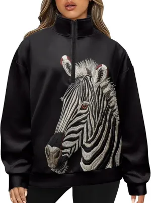 Womens Quarter Zip Sweatshirt for Women Loose Fit Hoodie S-3XL