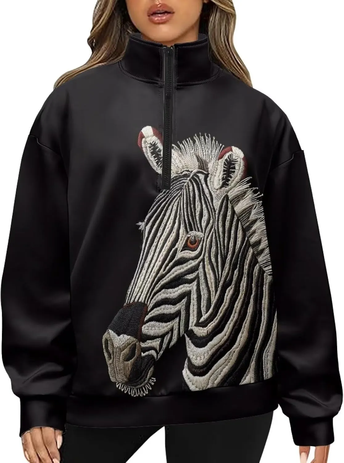 Womens Quarter Zip Sweatshirt for Women Loose Fit Hoodie S-3XL