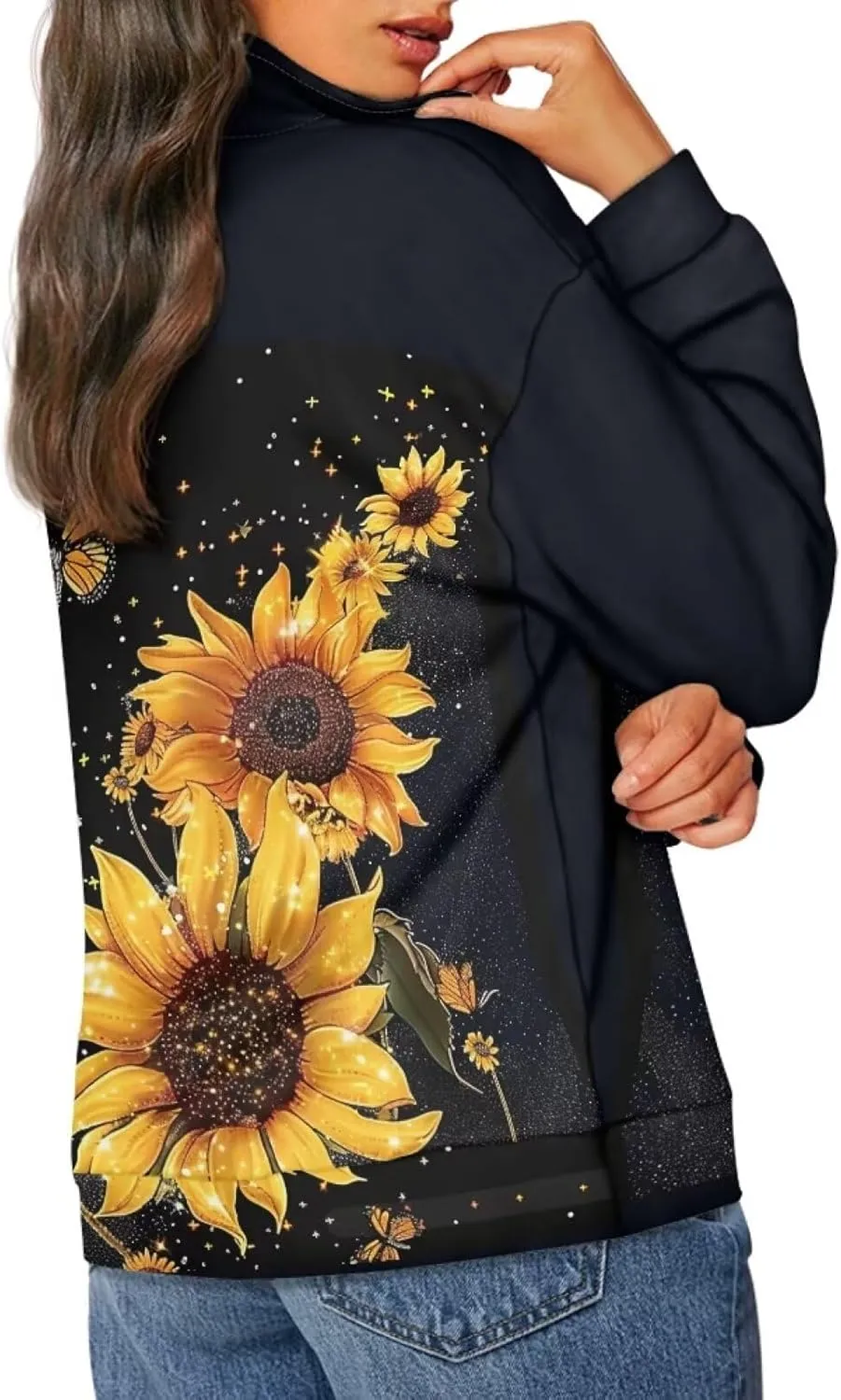 Womens Quarter Zip Sweatshirt for Women Loose Fit Hoodie S-3XL