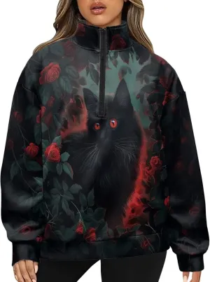 Womens Quarter Zip Sweatshirt for Women Loose Fit Hoodie S-3XL
