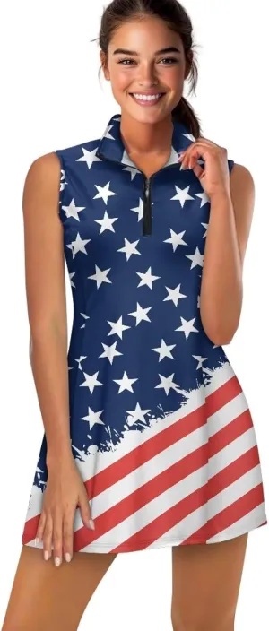 Womens Sleeveless Golf Tennis Dresses with ShortsPockets - Quick Drying Tennis Outfits for Workout Exercise