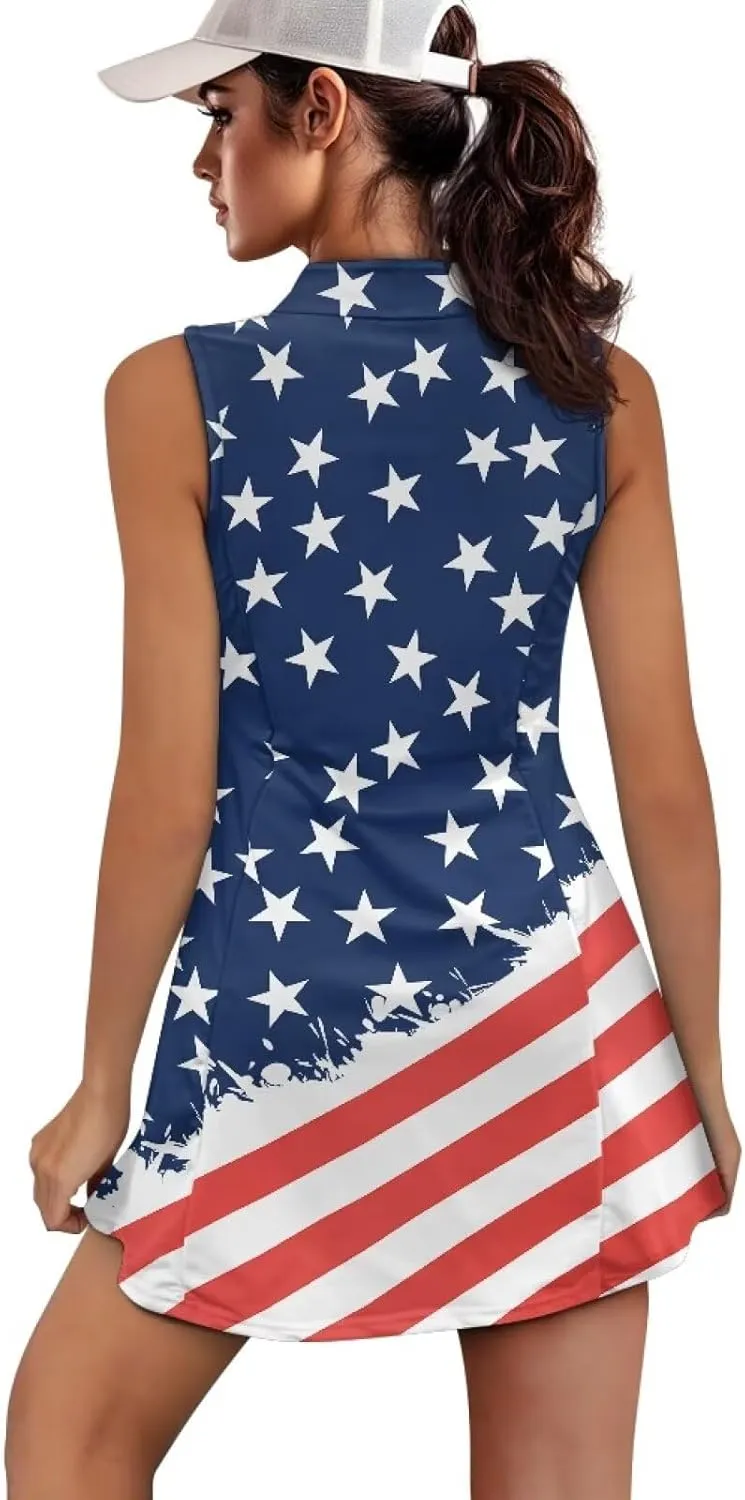 Womens Sleeveless Golf Tennis Dresses with ShortsPockets - Quick Drying Tennis Outfits for Workout Exercise
