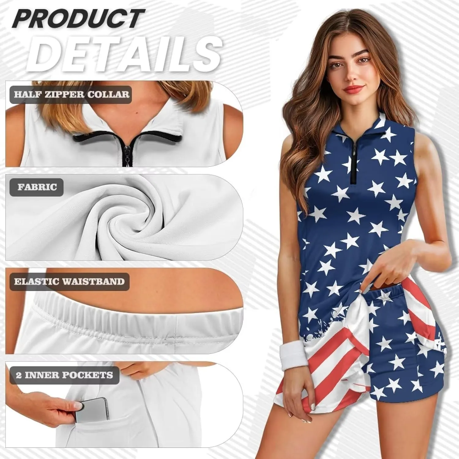 Womens Sleeveless Golf Tennis Dresses with ShortsPockets - Quick Drying Tennis Outfits for Workout Exercise