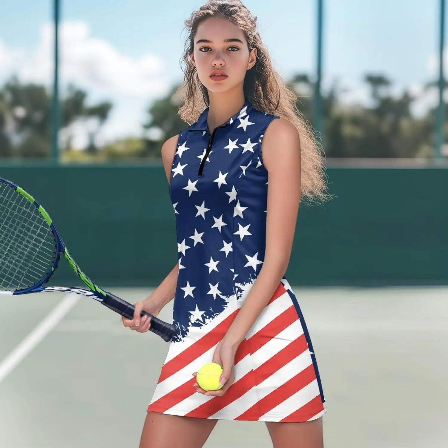 Womens Sleeveless Golf Tennis Dresses with ShortsPockets - Quick Drying Tennis Outfits for Workout Exercise