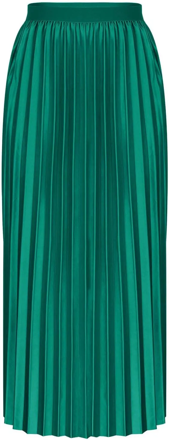 Womens Solid Color Swing Flowy Skirt High Waist Midi Long Shirring Pleated Skirts High Waisted A Line Elegant Skirts
