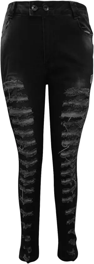 Women's Stretch Denim Pants Plus Size Slim Destroyed Trousers Casual High Waist Skinny Ripped Jeans