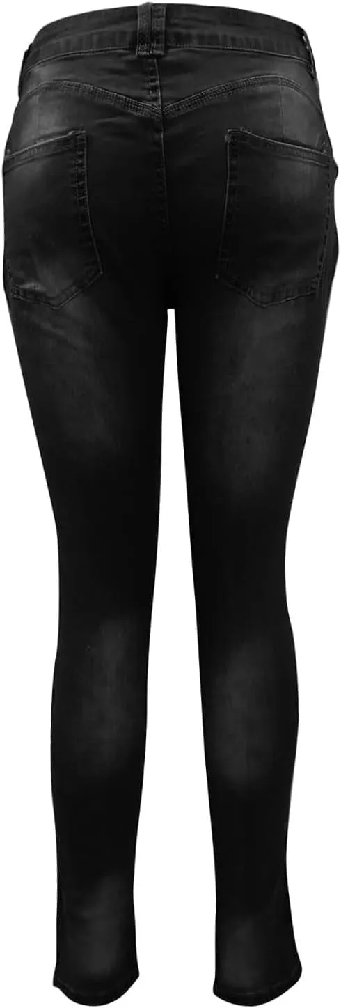 Women's Stretch Denim Pants Plus Size Slim Destroyed Trousers Casual High Waist Skinny Ripped Jeans