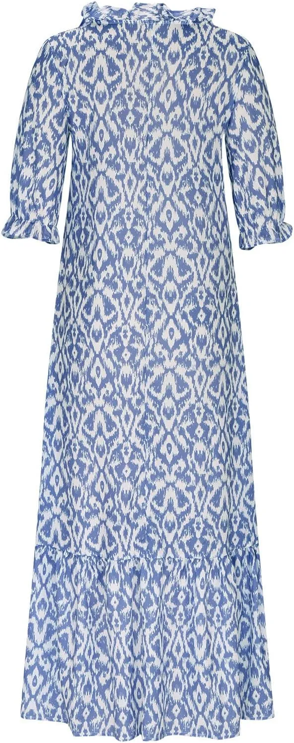 Womens Summer Casual Dressy V Neck 3/4 Sleeve Beach Boho Sundress with Pocket Plus Size Flowy Midi Beach Dress
