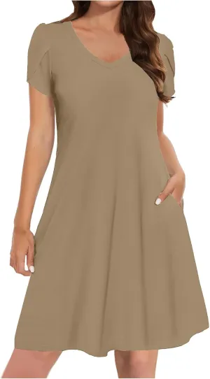 Womens Summer Dresses Casual Floral Sun Dresses Mini a-line Dress Flowy Beach Swing Dress 2025 Vacation with Pockets