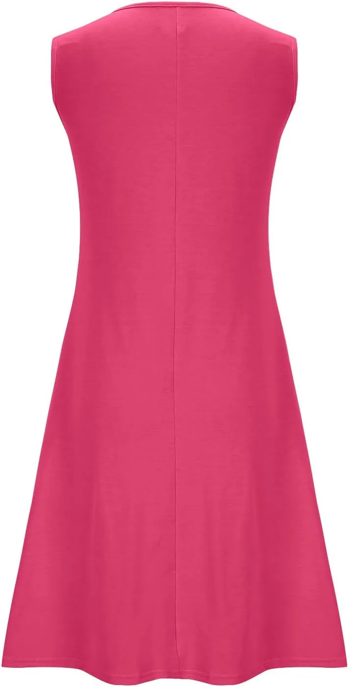 Womens Summer Dresses Casual Sleeveless Fashion Solid Color Dress Loose Fit Pleated Vacation Beach Sundress