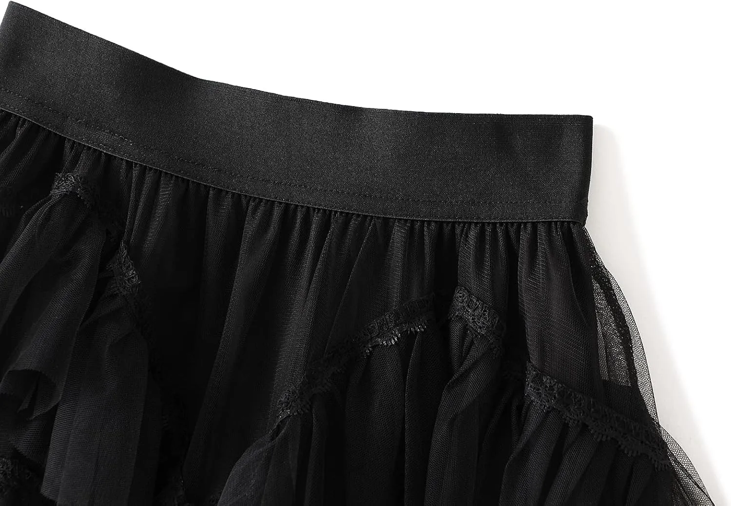 Women's Tulle Skirt Mesh Elastic High Waist Layered Pleated Skirt Floral Print A-Line Midi Party Casual Flowy Tutu Skirt
