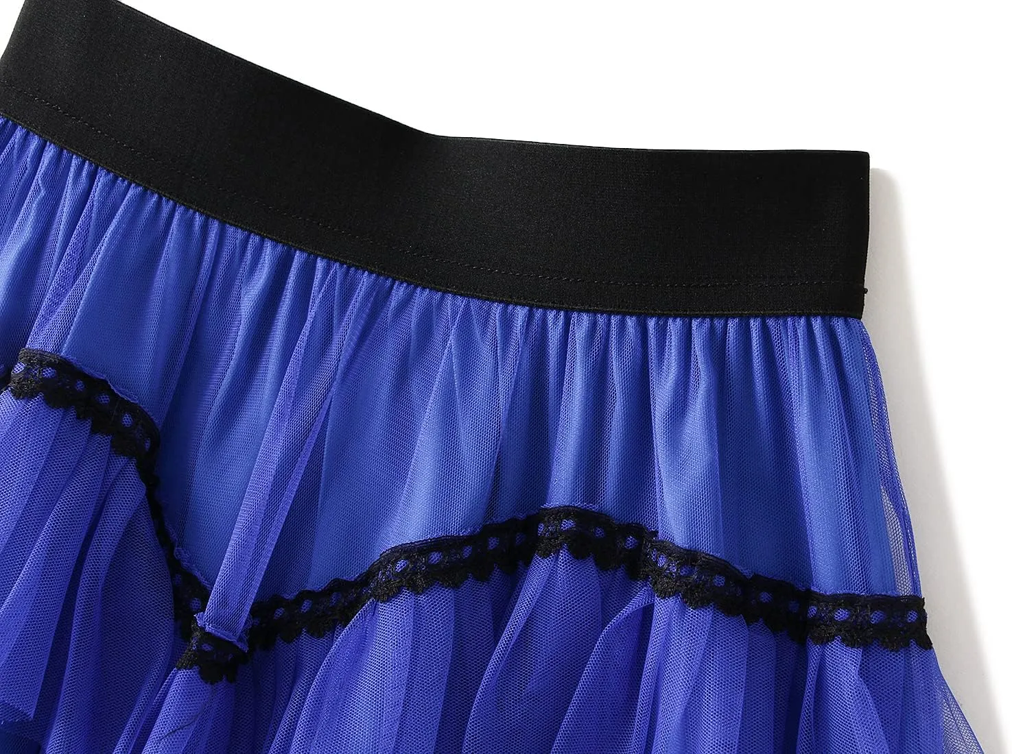 Women's Tulle Skirt Mesh Elastic High Waist Layered Pleated Skirt Floral Print A-Line Midi Party Casual Flowy Tutu Skirt