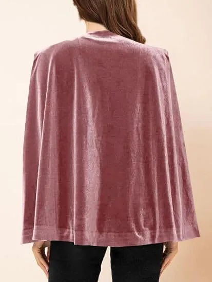 Womens Velvet Cape Blazer Split Sleeve Open Front Casual Jacket Coat Workwear