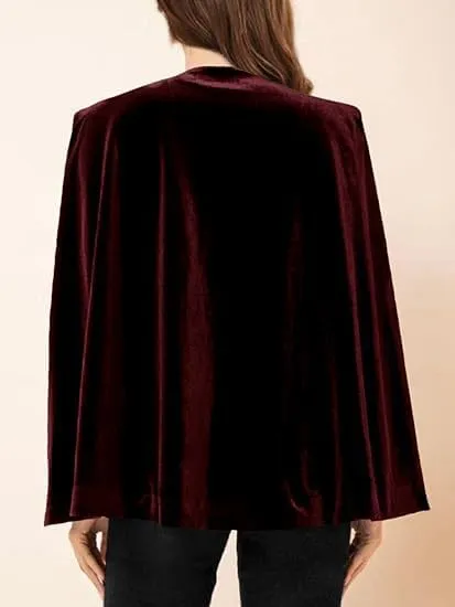 Womens Velvet Cape Blazer Split Sleeve Open Front Casual Jacket Coat Workwear