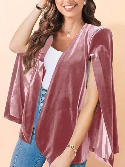 Womens Velvet Cape Blazer Split Sleeve Open Front Casual Jacket Coat Workwear