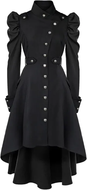 Womens Vintage Steampunk Long Coat Gothic Overcoat Ladies Retro Jacket Windbreaker Long Sleeve Button Down Trench Coat