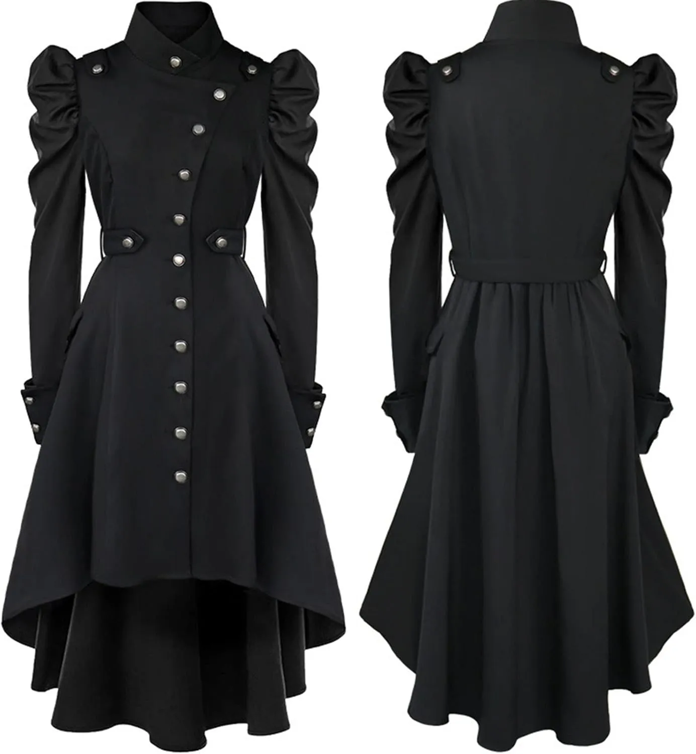 Womens Vintage Steampunk Long Coat Gothic Overcoat Ladies Retro Jacket Windbreaker Long Sleeve Button Down Trench Coat