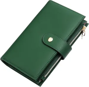 Womens Wallet RFID Blocking Leather Trifold Clutch Wallet Credit Card Holder Ladies Travel Wallet Purse with Pen Holder