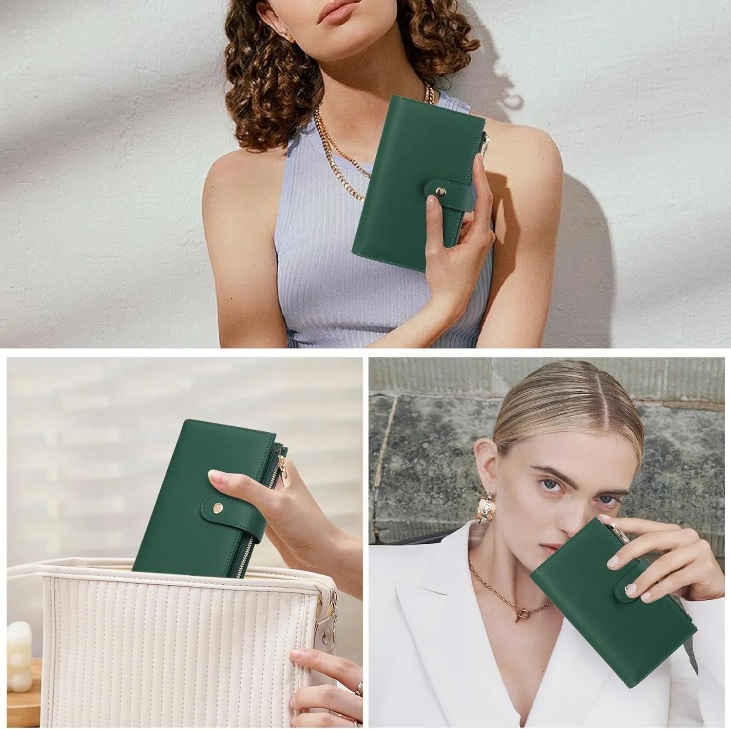 Womens Wallet RFID Blocking Leather Trifold Clutch Wallet Credit Card Holder Ladies Travel Wallet Purse with Pen Holder