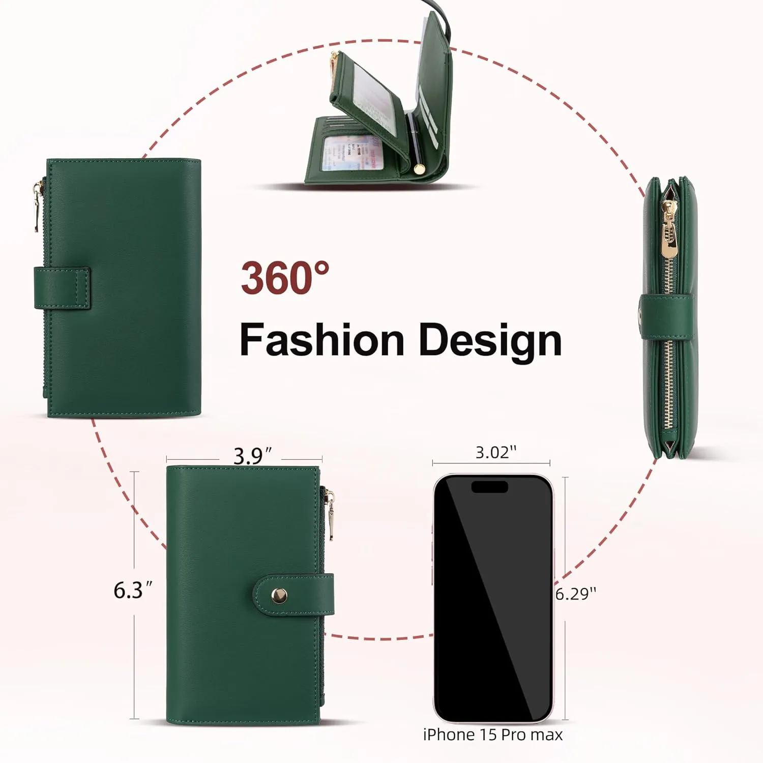 Womens Wallet RFID Blocking Leather Trifold Clutch Wallet Credit Card Holder Ladies Travel Wallet Purse with Pen Holder