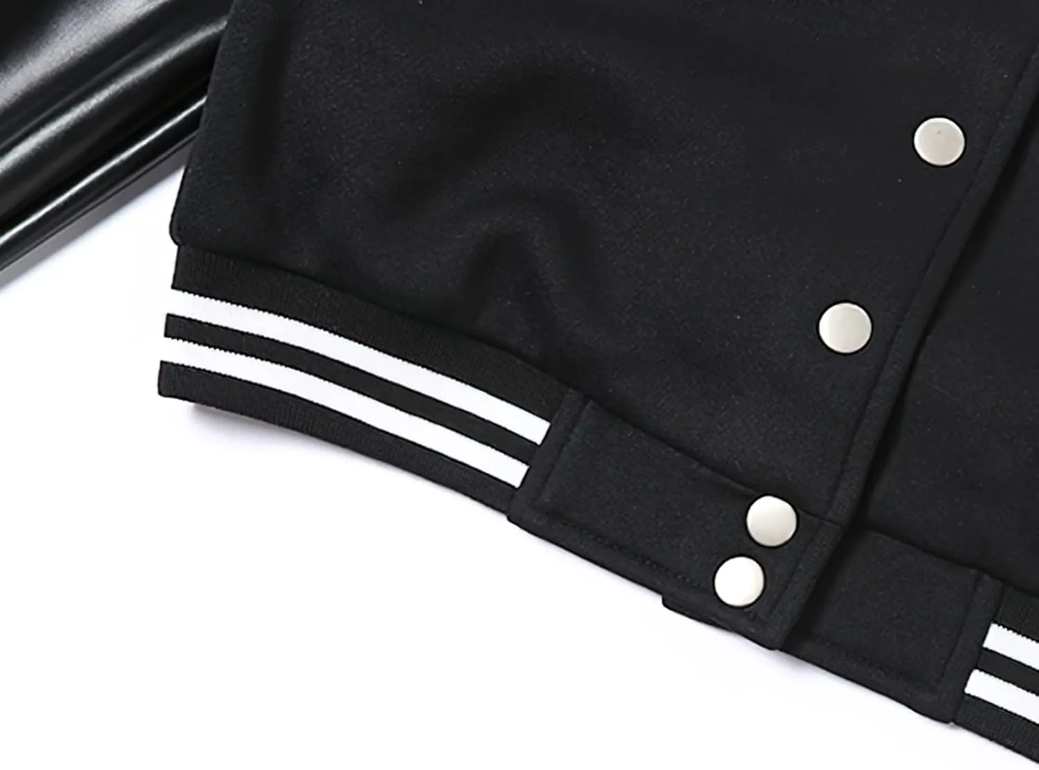 Xaspee Women's Casual Baseball Jacket Faux Leather Colorblock Button Crop Bomber Jacket