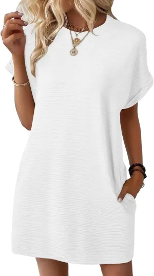 Xiaojmake Womens Summer Chiffon Dress 2025 Fashion Short Sleeve Spring Mini Tshirt Shift Dress Casual Beach Vacation Sundress