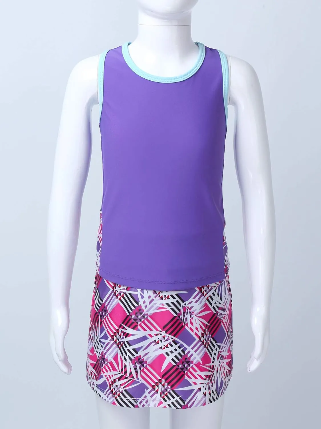 YEAHDOR Kids Girls 2 Pieces Tennis Golf Dress Set with Shorts Racerback Tank Tops and Tennis Skirt Skorts Tracksuit Set