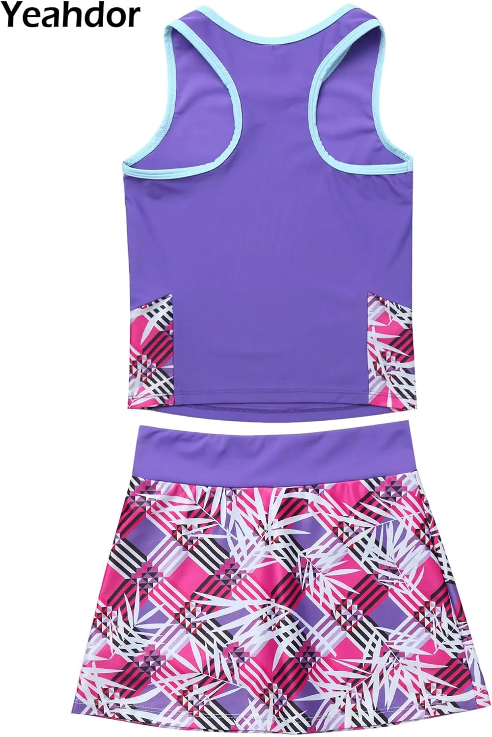 YEAHDOR Kids Girls 2 Pieces Tennis Golf Dress Set with Shorts Racerback Tank Tops and Tennis Skirt Skorts Tracksuit Set
