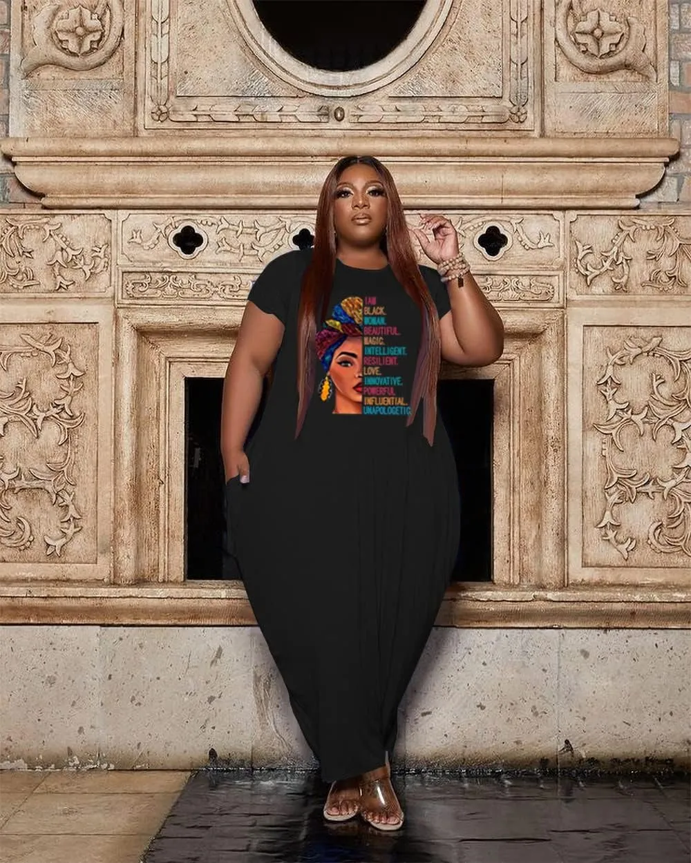 YeGine Oversize Tshirt Dress Plus Size Short Sleeve Maxi Dress with Pockets