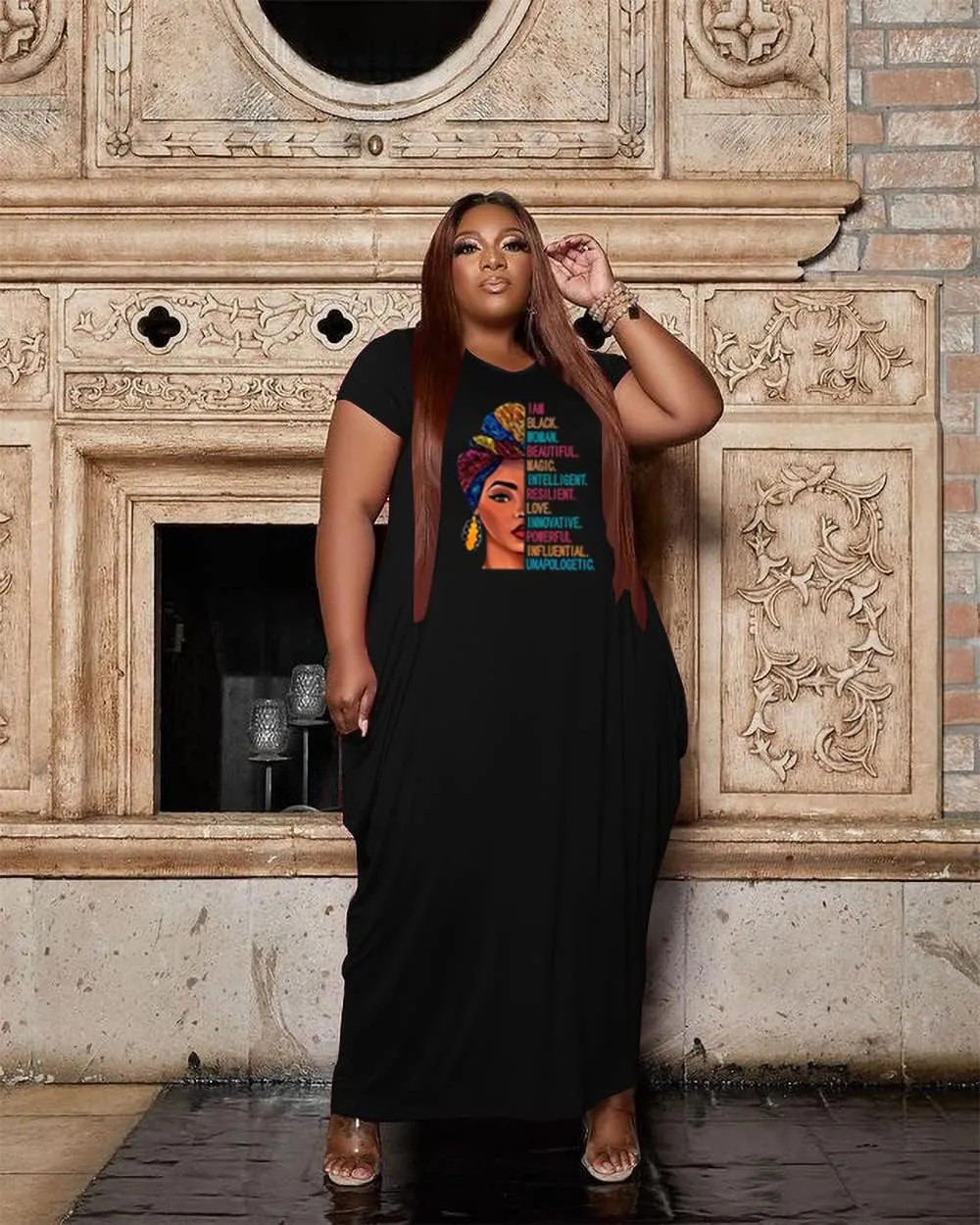 YeGine Oversize Tshirt Dress Plus Size Short Sleeve Maxi Dress with Pockets