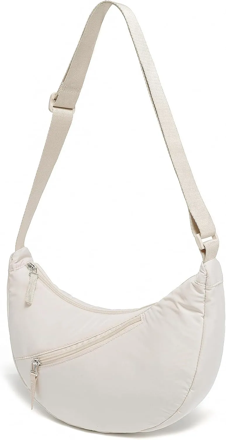 YIKOEE Nylon Crescent Crossbody Bag for Women Small Sling Shoulder Hobo Purse with Front Zipper Pocket