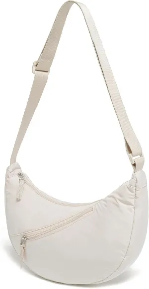 YIKOEE Nylon Crescent Crossbody Bag for Women Small Sling Shoulder Hobo Purse with Front Zipper Pocket