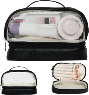 Yowivon Makeup Bag Travel Toiletry Bags Cute Preppy Skincare/Cosmetic Bag PU Leather Waterproof Makeup Organizer Zipper Pouch, Gifts for Women Mom Bride Bridesmaids