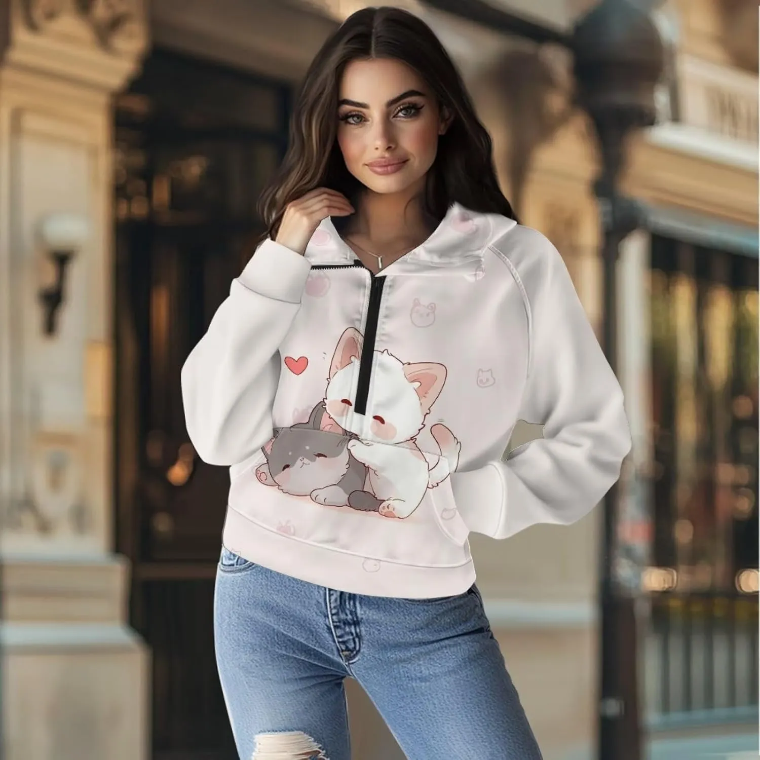 Yzaoxia Women's Hoodies Half Zip Sweatshirt Oversized Pullover Top